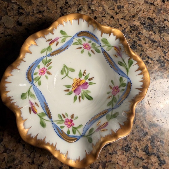 Limoges France Gold-Trimmed and Floral Trinket Bowl Laure Seliignac